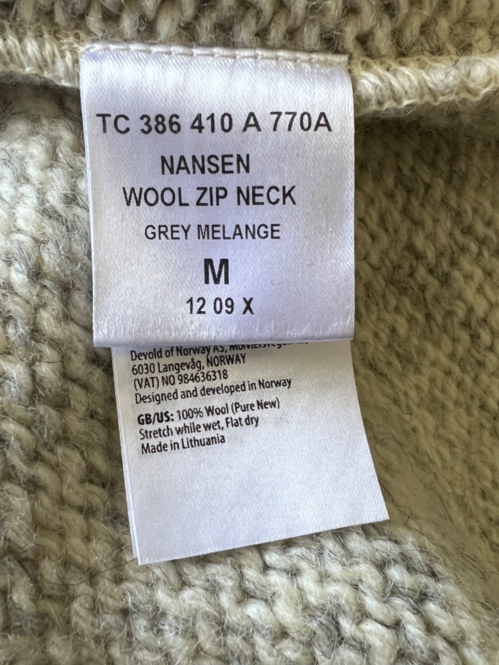 Devold of Norway Nansen Gray Melange Wool High Zip Neck Sweater M - Picture 5 of 10